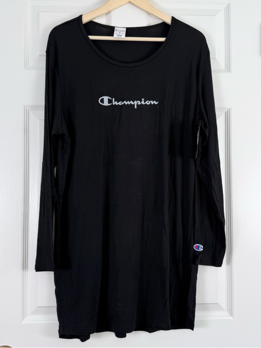 NEW Champion Black Long Sleeve Logo Modal Night Gown Medium